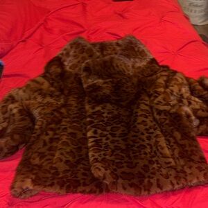 Elegant Leopard Print Faux Fur Bomber Jacket